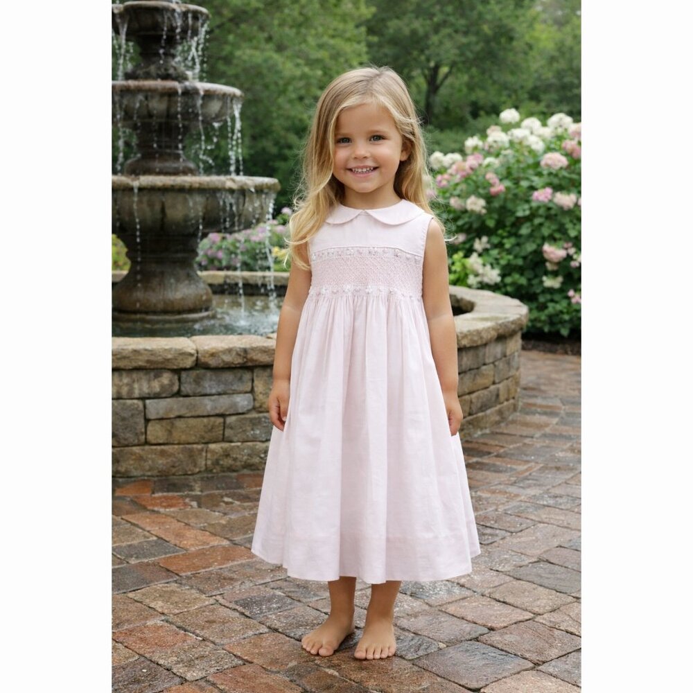 Strasburg Dress Hand Smocked Embroidered Sleeveless Pink Sundress Girls NWOT